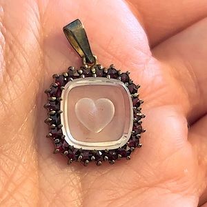 Prague Bohemian frosted etched glass and garnet pendant/charm